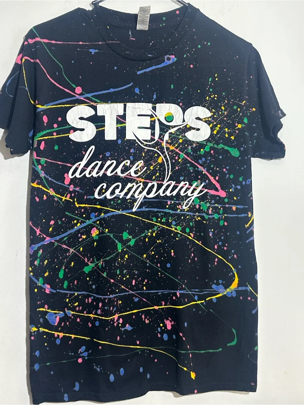 Gildan Black Tee with Neon Paint Splatter - STEPS Dance Company